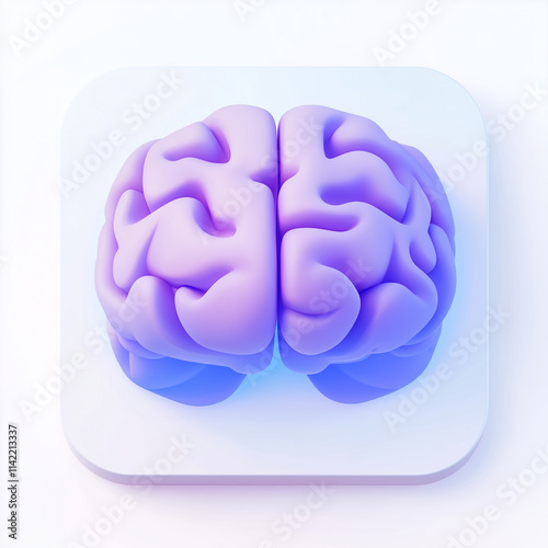 3D icon of purple brain isolated on white background