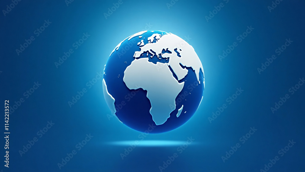 Glowing Blue Earth Globe on Dark Blue Background, Africa and Europe View Glowing Blue Earth Globe on Dark Blue Background, Africa and Europe View