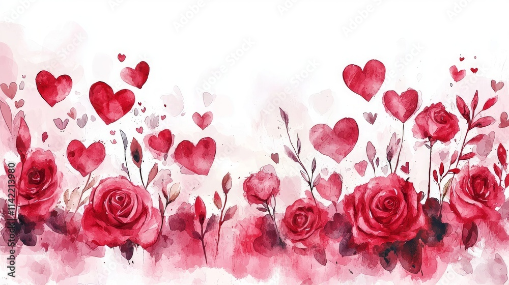 A watercolor Valentine’s Day canvas with hand-painted hearts and roses, creating an elegant and clear central space for your Valentine’s message A watercolor Valentine’s Day canvas with hand-painted hearts and roses, creating an elegant and clear central space for your Valentine’s message