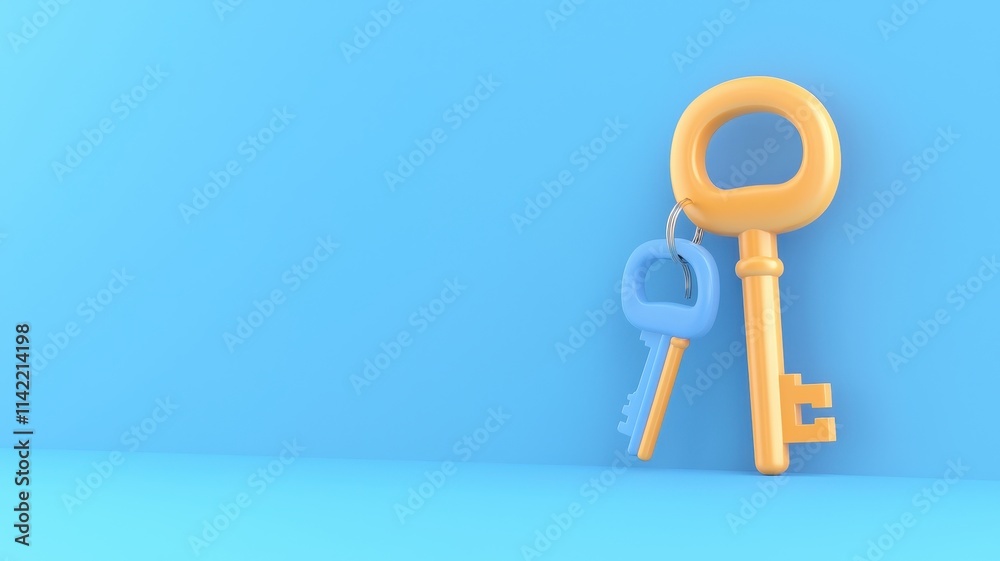 Two colorful keys on a bright blue background. Two colorful keys on a bright blue background.