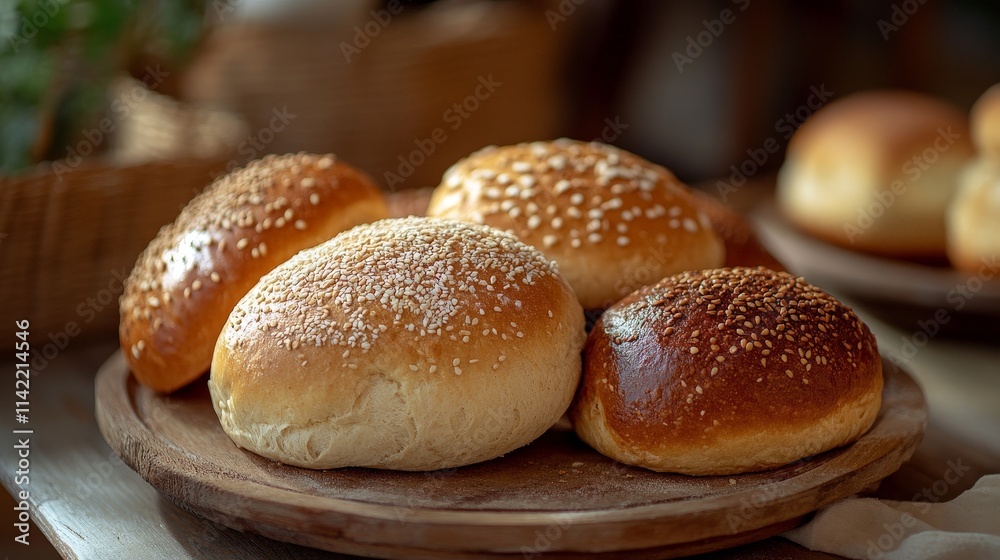 Freshly Baked Bread Loaves on a Wooden Platter Freshly Baked Bread Loaves on a Wooden Platter
