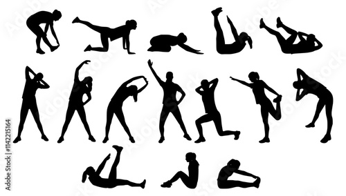 Woman Exercising Sport Silhouette Vector Set