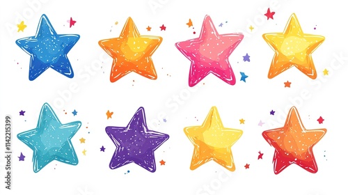 Stars on white background. Children's drawing of stars in icon style