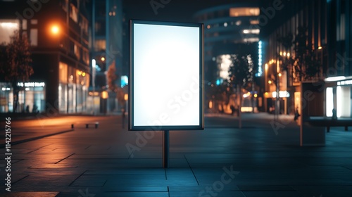 Vibrant Urban Night Scene with Blank Billboard for Advertisement Display : Generative AI