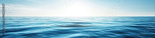 Panoramic view of calm sea with centered ripple under clear sky