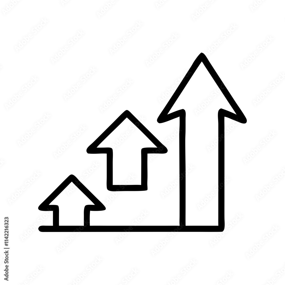 Graphical representation of growth with up arrows on a white background - growth concept Graphical representation of growth with up arrows on a white background - growth concept