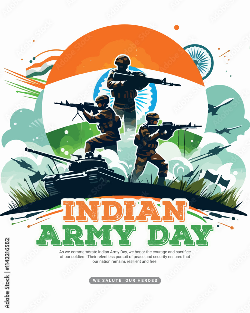 Fototapeta premium Indian Army Day Celebration with Indian soldier Social media post template banner