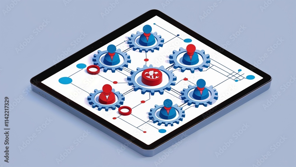 Teamwork and Digital Network Concept on a Tablet. Teamwork and Digital Network Concept on a Tablet.