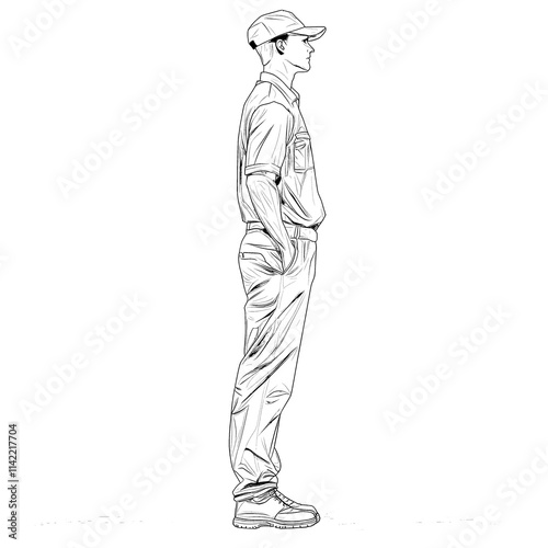 Man in uniform, side profile.