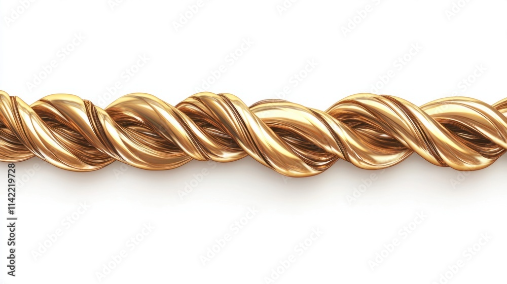 A detailed golden rope design with intricate twists and a glossy finish, ideal for elegant designs, isolated on white A detailed golden rope design with intricate twists and a glossy finish, ideal for elegant designs, isolated on white