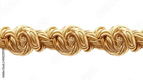 A detailed golden rope design with intricate twists and a glossy finish, ideal for elegant designs, isolated on white