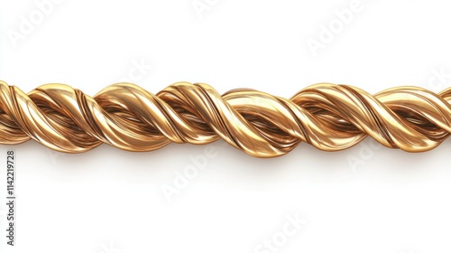 A detailed golden rope design with intricate twists and a glossy finish, ideal for elegant designs, isolated on white