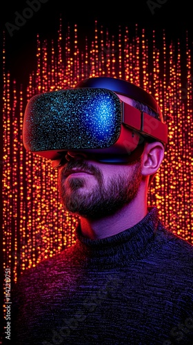 Immersive VR Gamer in Neon-Lit Room with Holographic Elements
