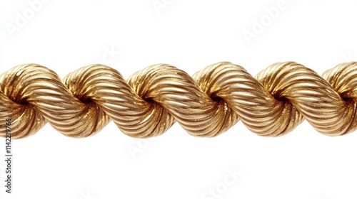 A detailed golden rope design with intricate twists and a glossy finish, ideal for elegant designs, isolated on white