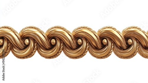 A detailed golden rope design with intricate twists and a glossy finish, ideal for elegant designs, isolated on white