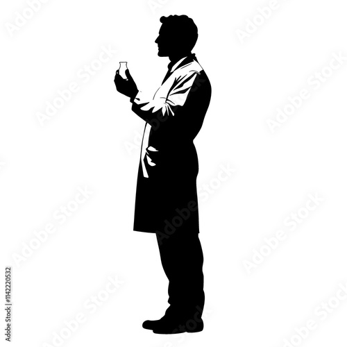 Scientist silhouette examining sample.