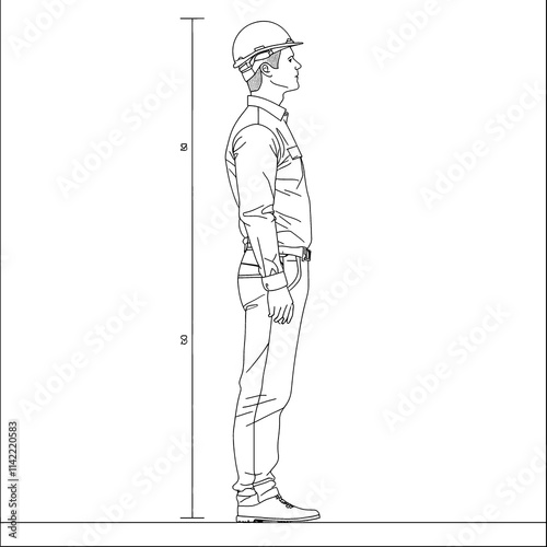 Side profile illustration of a man in a hard hat.