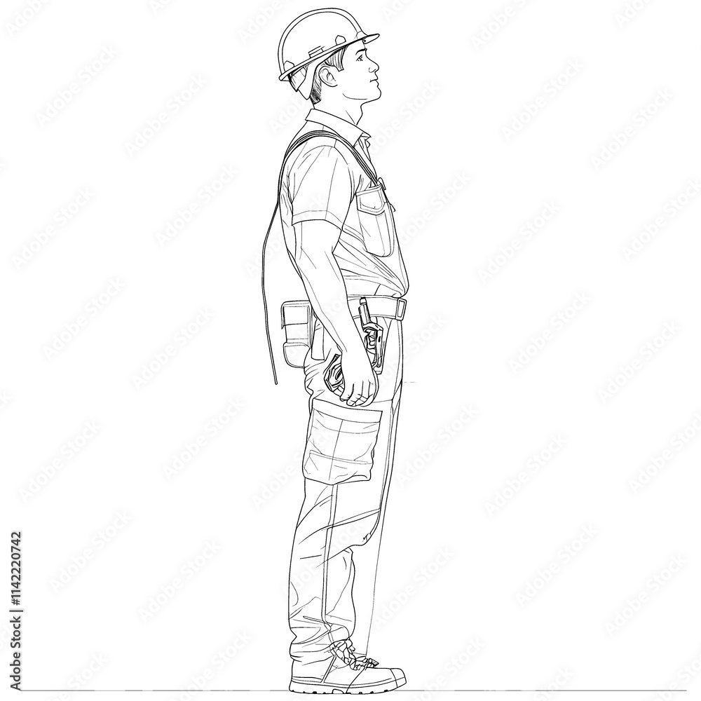 Side profile of a construction worker. Side profile of a construction worker.