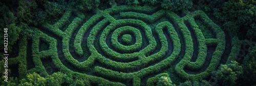 Aerial View of a Lush Green Labyrinth in a Forest