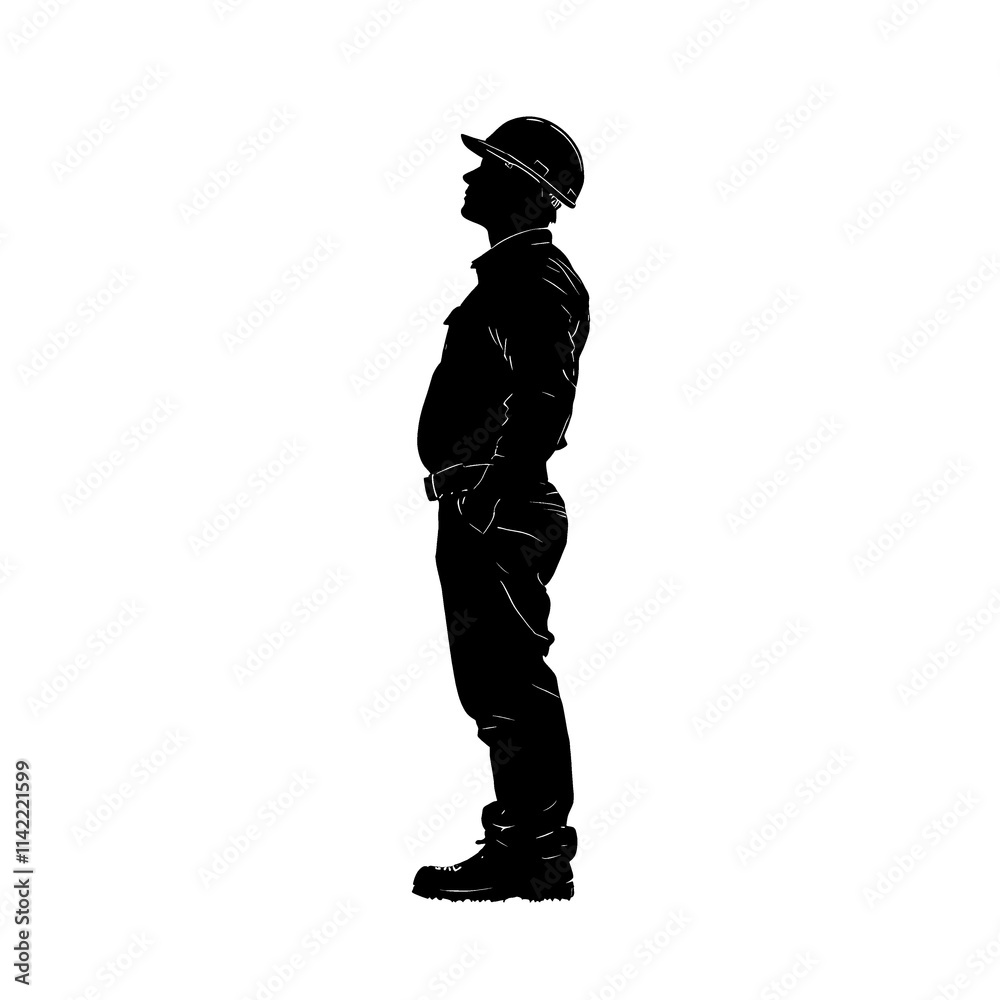Silhouette of a construction worker in profile view. Silhouette of a construction worker in profile view.