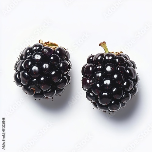  Blackberries, two pieces of blackberries on a white background photo