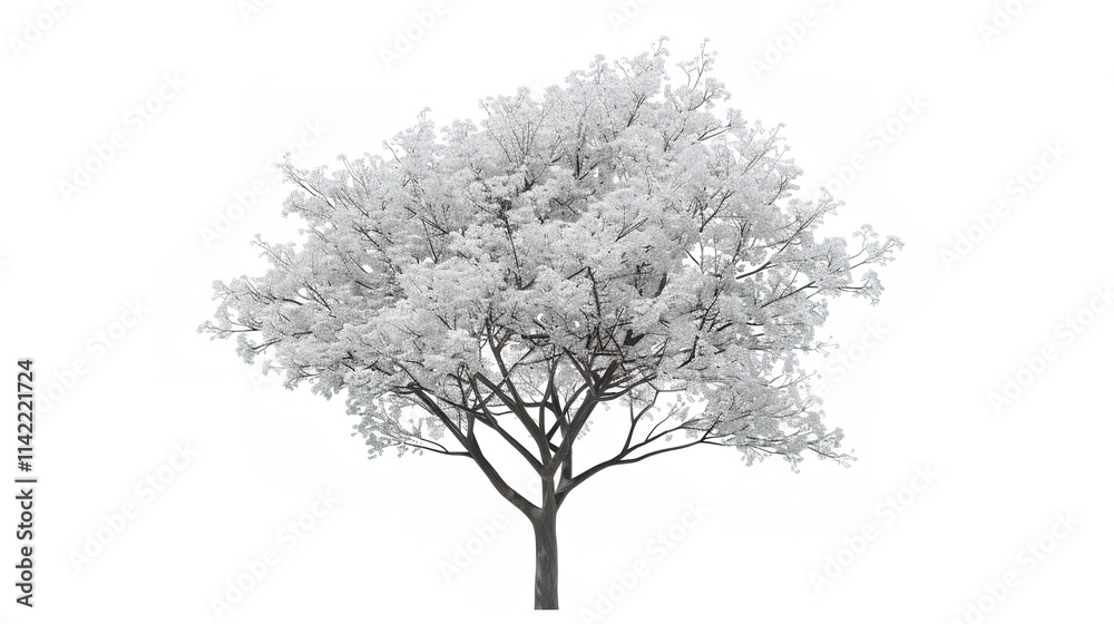 Fototapeta premium The Captivating White Background Cherry Blossom Tree: A Vision of Delicate Beauty and Springtime Splendor.