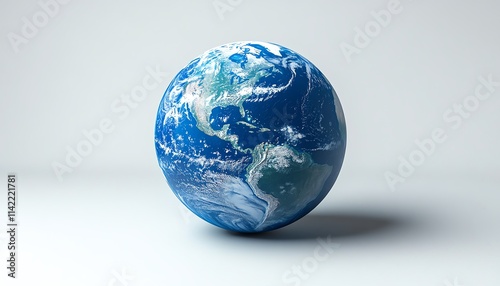 Fototapeta Naklejka Na Ścianę i Meble -  A striking blue Earth globe floating alone, with the USA highlighted in bold blue, creating a visual contrast against a minimalist white background