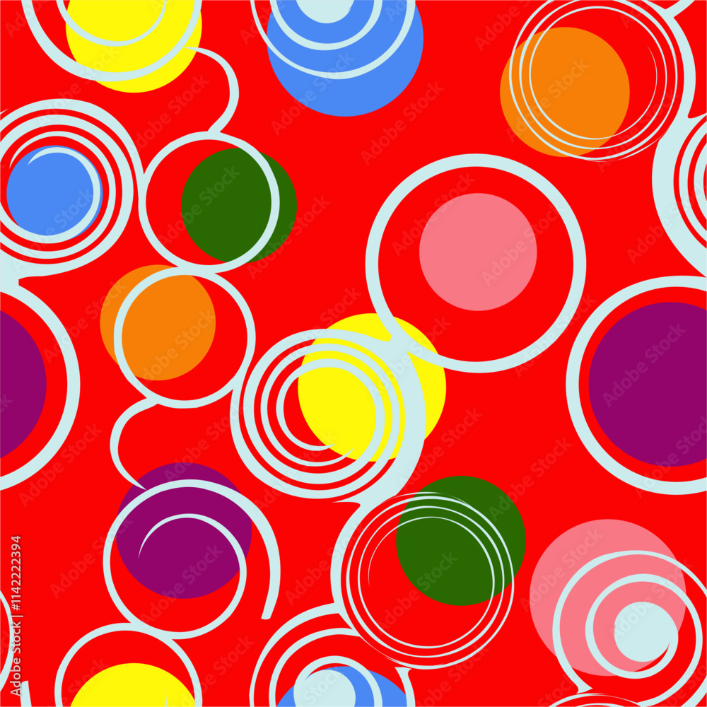 Fototapeta premium Vector - Colorful circles and lines seamless pattern.