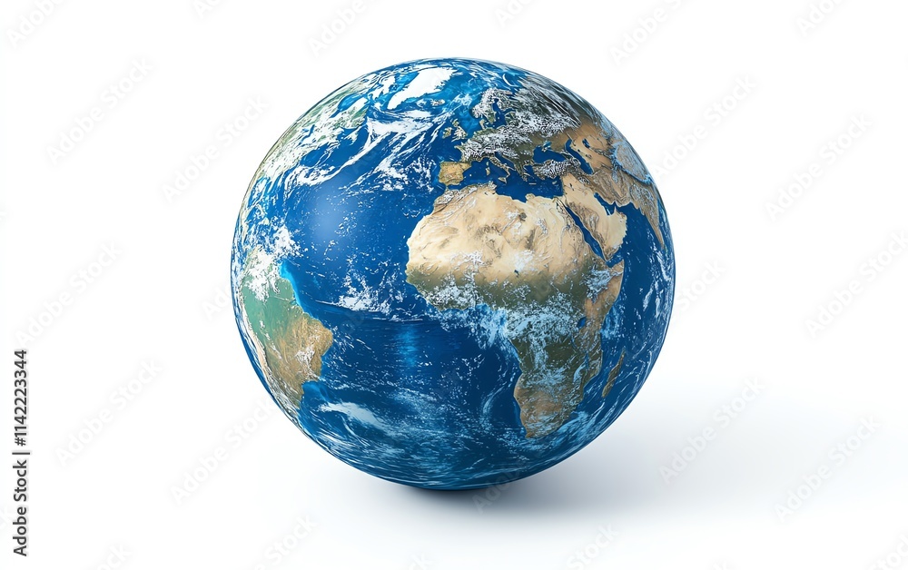 Fototapeta premium Blue Earth globe isolated on a white background, with the USA highlighted in vibrant colors, emphasizing its geographical location