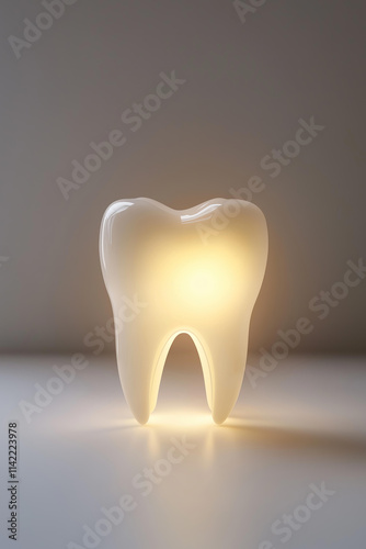 Photo of International Dentist Day celebrated on February 9, symbolic conceptual image of a shining healthy white tooth with a radiant glow, placed on a clean white background  photo