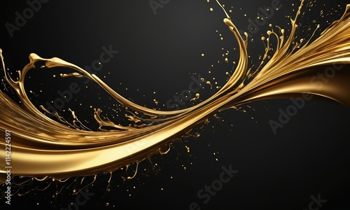 Liquid Gold Abstract: A mesmerizing swirl of liquid gold against a stark black background.  The image evokes luxury, elegance, and the fluidity of success.