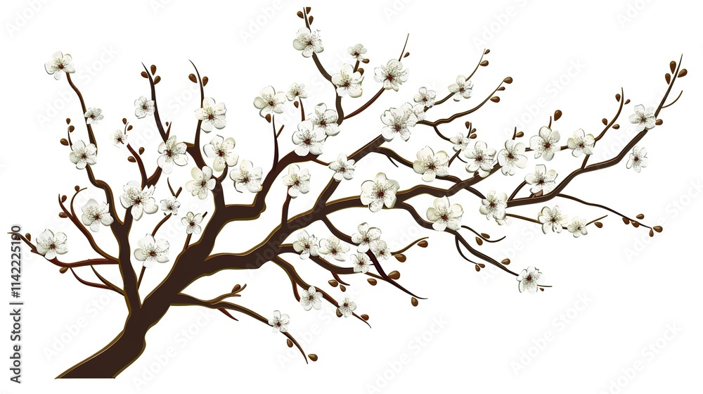 Fototapeta premium The Captivating White Background Cherry Blossom Tree: A Vision of Delicate Beauty and Springtime Splendor.