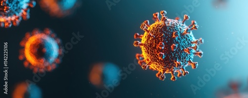 Virus spread sarut particles in vibrant yellow-blue glow photo