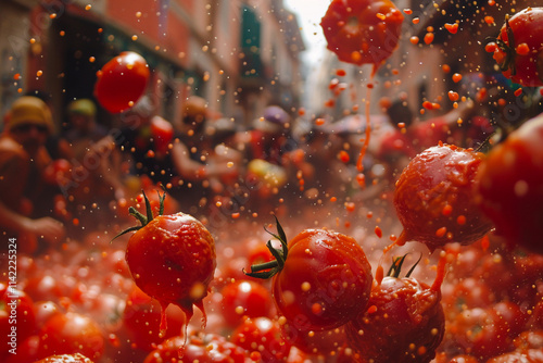 Greeting card with bright holiday composition for celebrate la tomatina