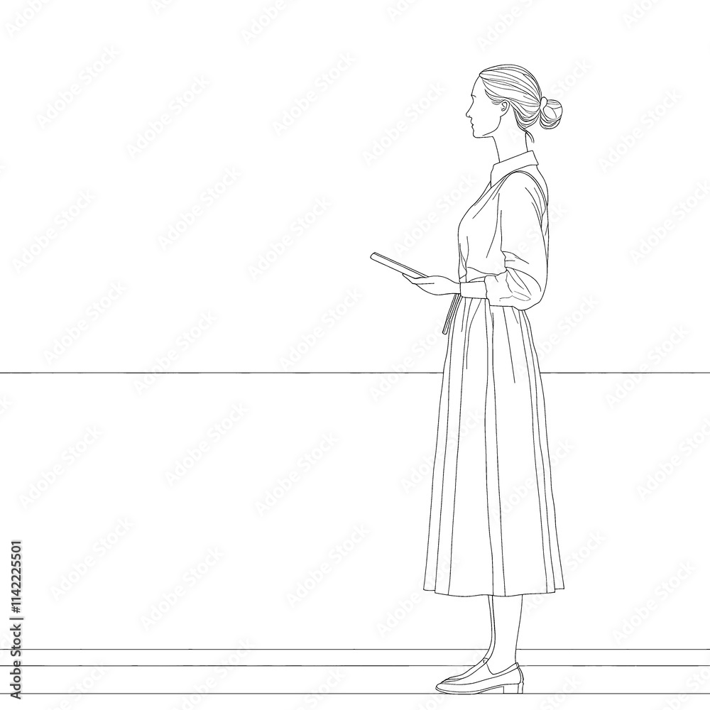 Woman holding tablet, profile view. Woman holding tablet, profile view.
