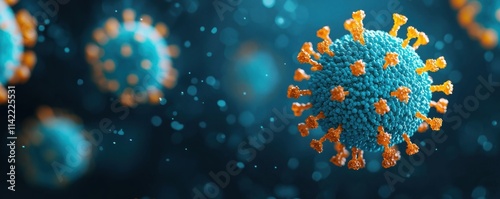 Virus spread sarut particles in vibrant yellow-blue glow photo