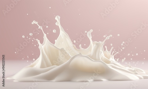 Milk Splash: A captivating, dynamic image of a milk splash against a soft pink background. The creamy texture and elegant curves create a visually appealing abstract design.   photo