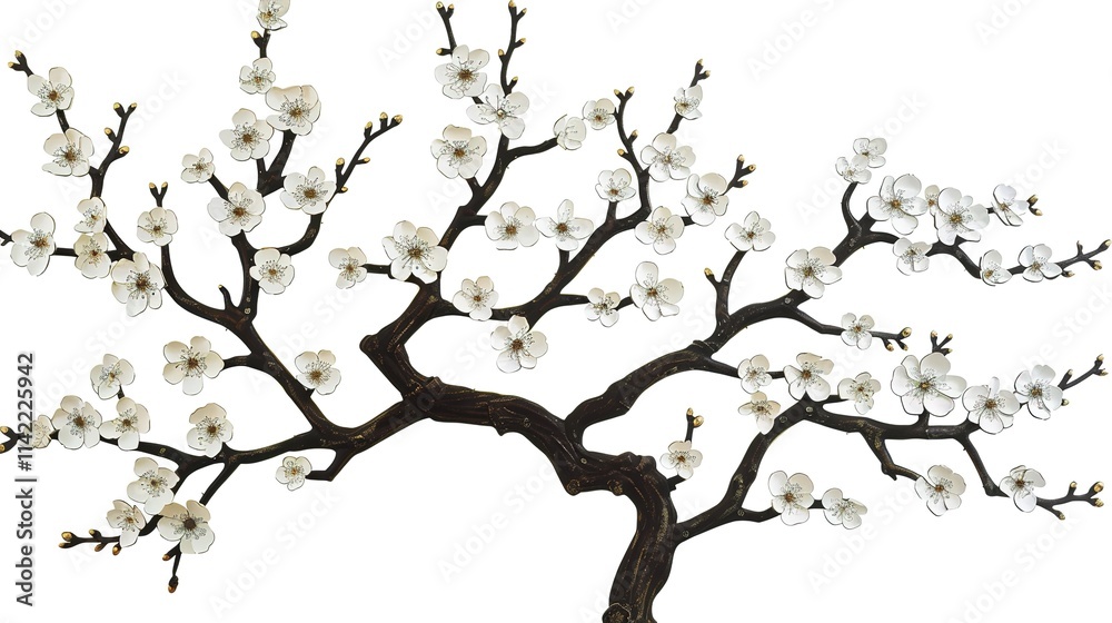 Fototapeta premium &nbsp;The Captivating White Background Cherry Blossom Tree: A Vision of Delicate Beauty and Springtime Splendor.
