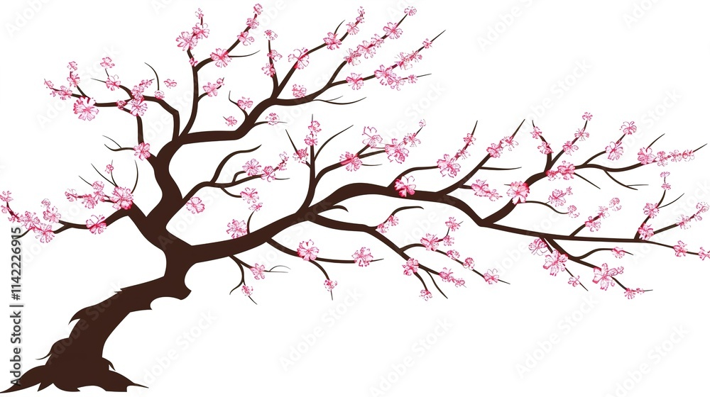 Fototapeta premium &nbsp;The Captivating White Background Cherry Blossom Tree: A Vision of Delicate Beauty and Springtime Splendor.