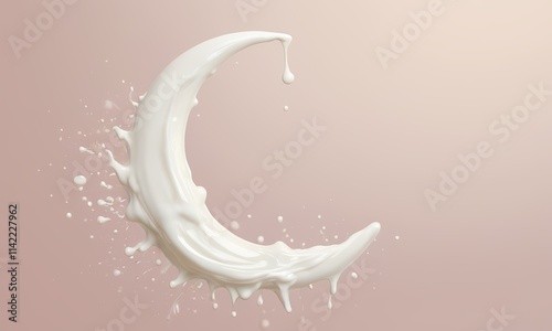 Crescent Moon Milk Splash: A delicate and ethereal crescent moon formed by a splash of milk, creating a captivating and artistic image.   photo