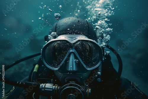 Beautiful diver goes on an underwater adventure in frighteningly deep sea