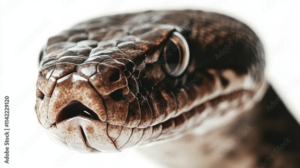 Fototapeta premium Close-up of a Boa Constrictor Snake showcasing intricate patterns and textures against a clean white background.