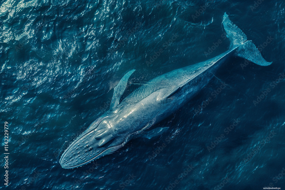 Fototapeta premium Fantastically beautiful majestic huge whale in blue ocean