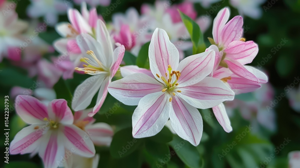 Delicate white and pink flower blossoms with subtle stripes creating a vibrant and serene nature scene in full bloom Delicate white and pink flower blossoms with subtle stripes creating a vibrant and serene nature scene in full bloom