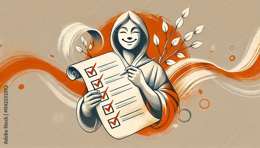 Obraz premium A form with positive check marks and a woman giving a sense of success and positivity