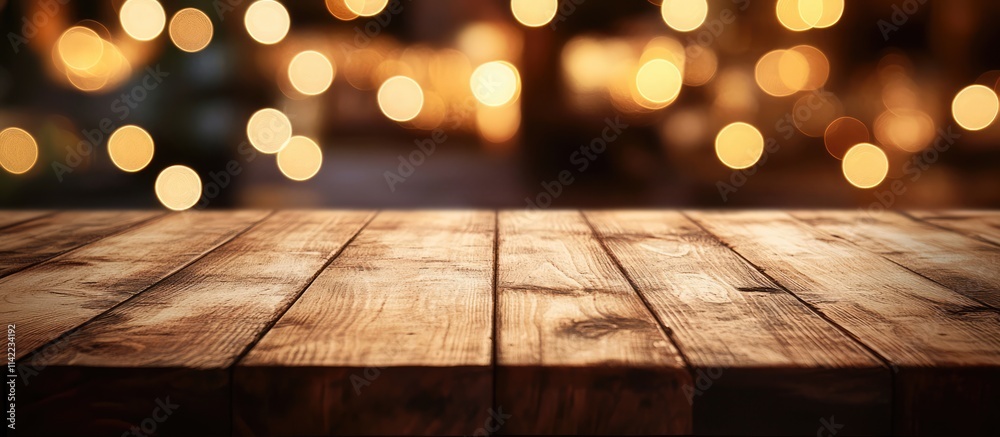 Elegant wooden tabletop with a pristine finish against a soft blurred bokeh kitchen background perfect for home decor and product presentations Elegant wooden tabletop with a pristine finish against a soft blurred bokeh kitchen background perfect for home decor and product presentations