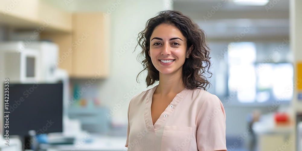 Portrait of a female endocrinologist standing in a medical office, smiling