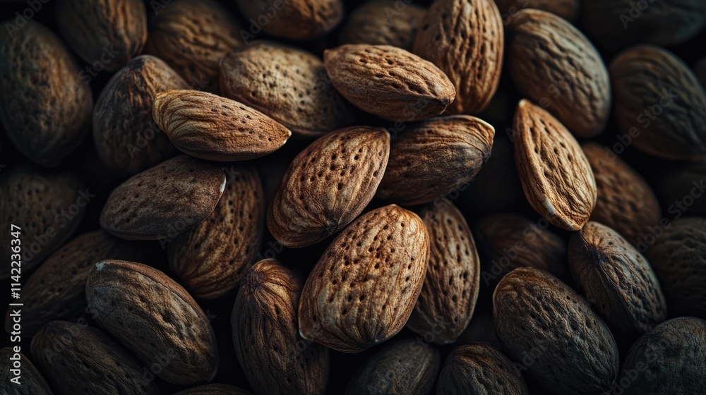 Raw almond nuts in their natural brown shells arranged closely on a textured surface showcasing organic food and healthy snack options Raw almond nuts in their natural brown shells arranged closely on a textured surface showcasing organic food and healthy snack options