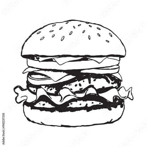 Outline cheese hamburger image for children to color