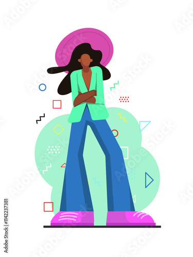 a female model who poses like a model in colorful clothes